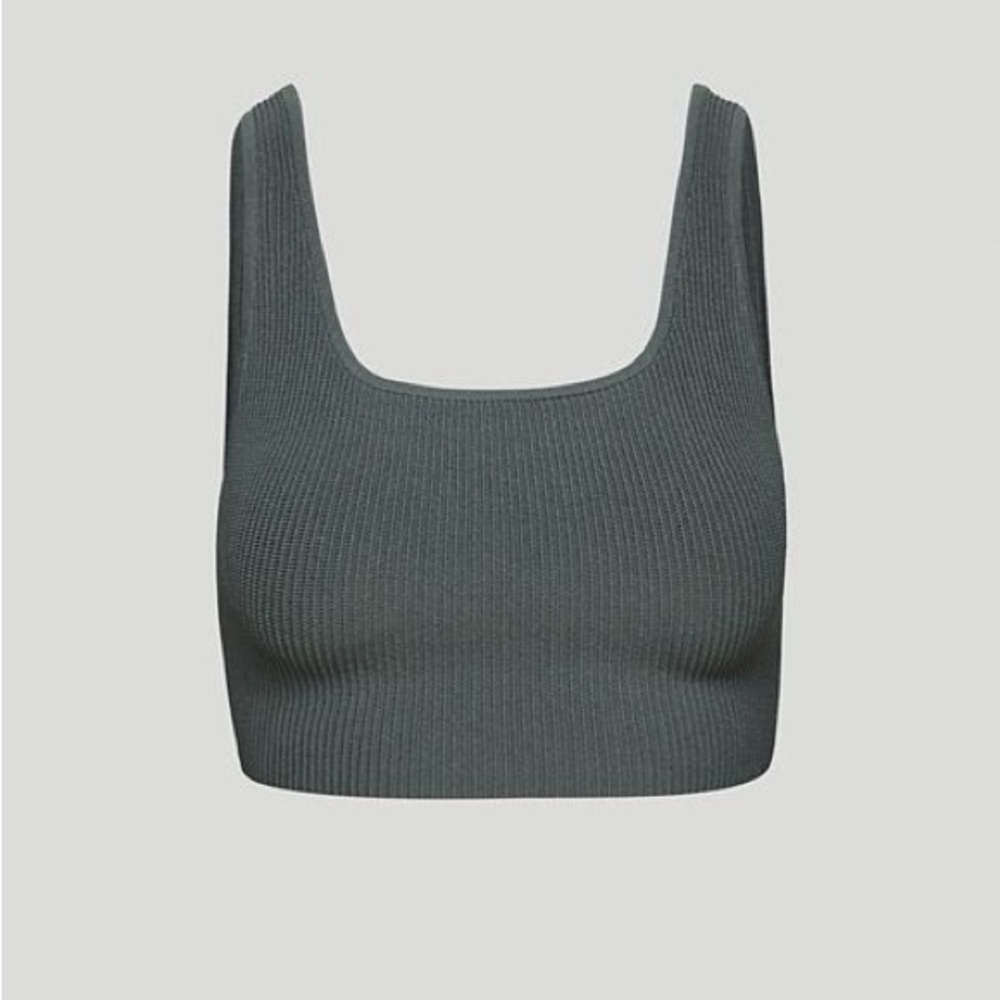 Aritzia Sculpt Knit Squareneck Cropped Tank in Smokey Emerald Green | Size M